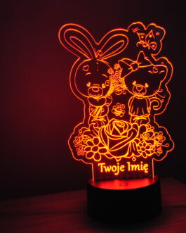 Lampa LED 3D – Króliczek z Kwiatami