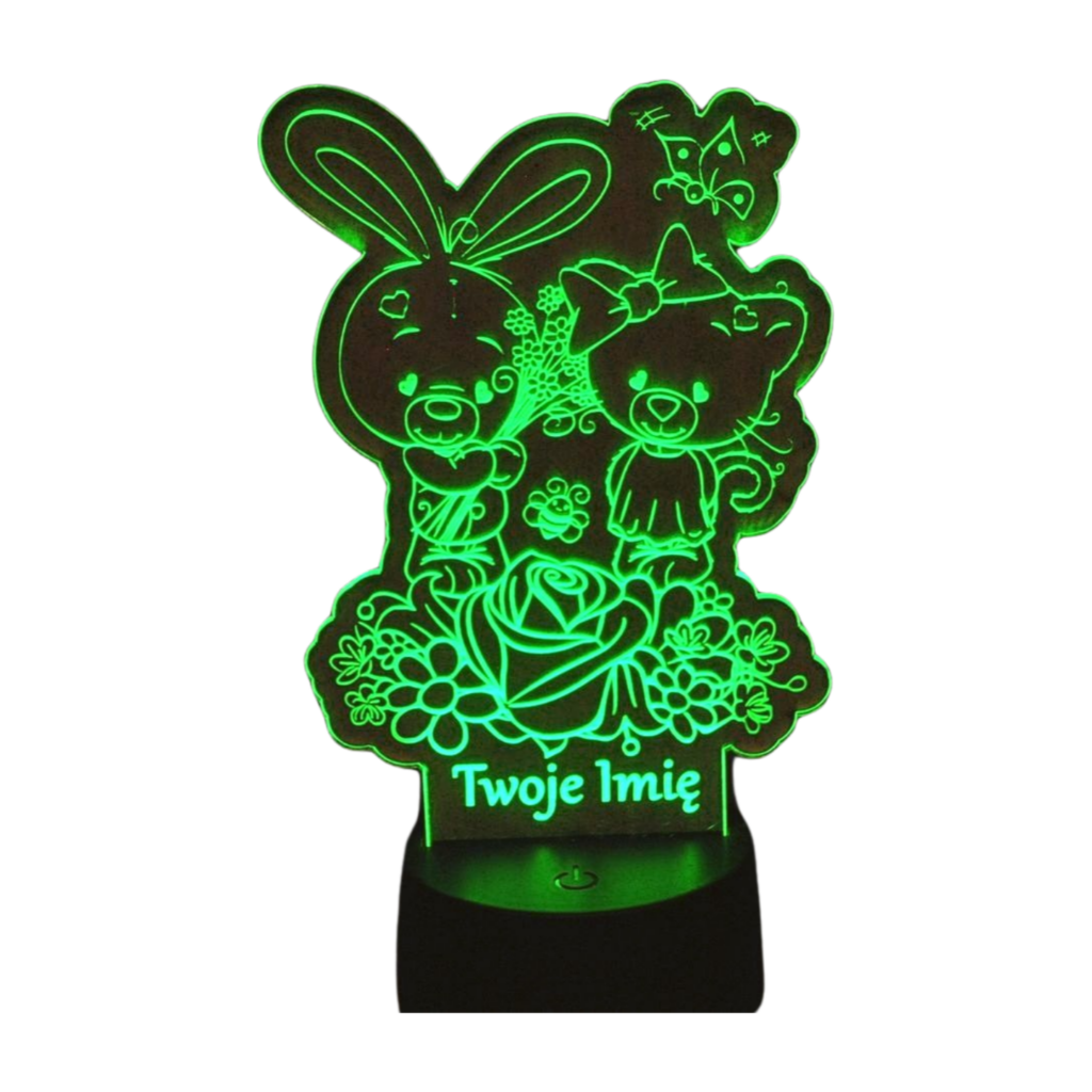 Lampa LED 3D – Króliczek z Kwiatami