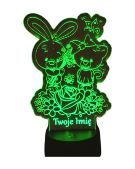 Lampa LED 3D – Króliczek z Kwiatami